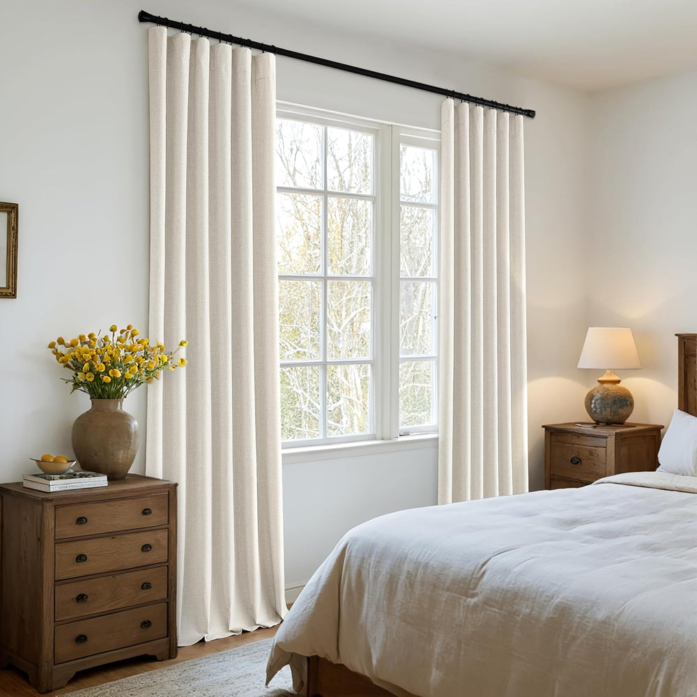 MIULEE 100% Blackout Back Tab Pleat Linen Curtains 50" Wx108 L,Birch