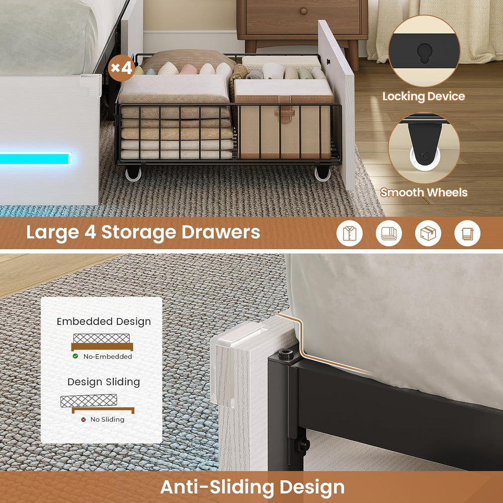 AOGLLATI Full Size Bed Frame with 4 Storage Drawers and Headboard,White