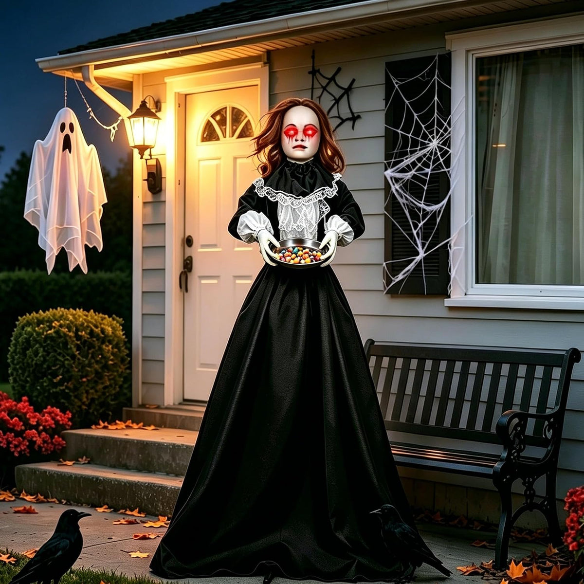 TW SHINE 5.3FT Halloween Animatronics Standing Maid Decorations Outdoor