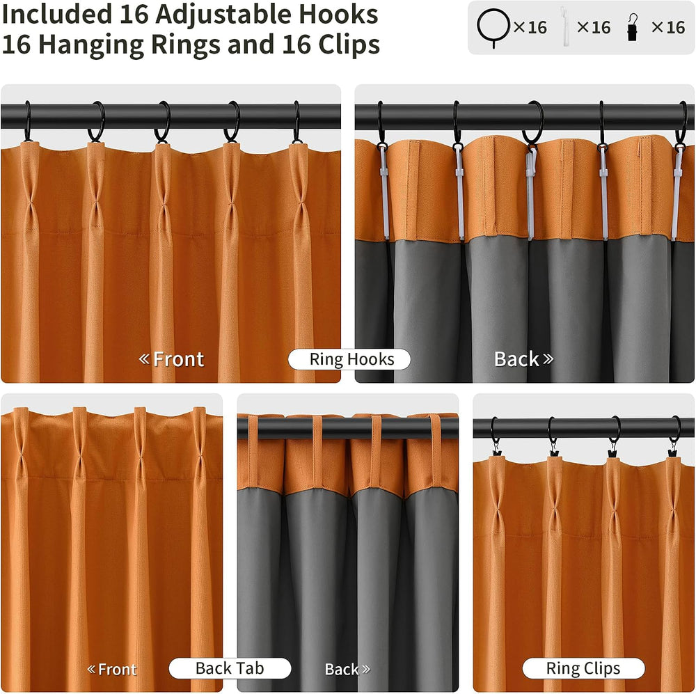 Joywell 100% Blackout Linen Pinch Pleated Curtains 84 in for Bedroom Orange