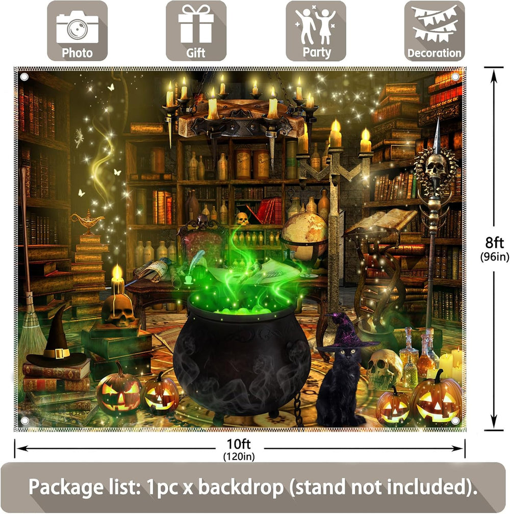 10x8ft Halloween Witch Photography Backdrop Magic Bookshelf Banner