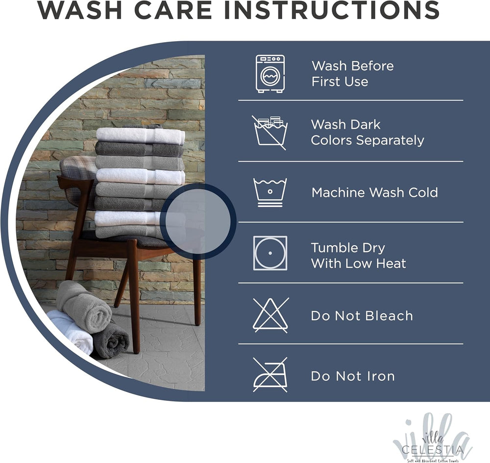 Villa Celestia 24-Piece 100% Cotton Towel Set, 6 Bath Towels, 6 Hand Towels, ...