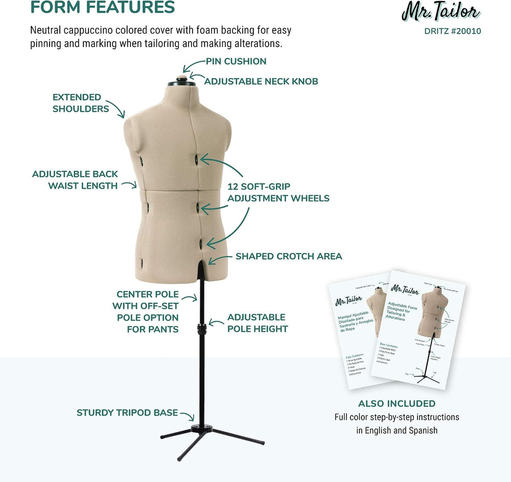 Dritz Mr. Tailor Adjustable Dress Form, Men Size US M-XL