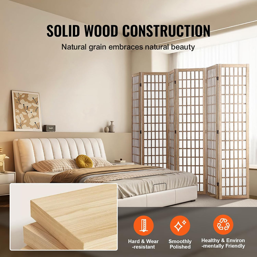 VEVOR Room Divider, 6 Panel Japanese Room Divider, Wood Folding Privacy Scree...