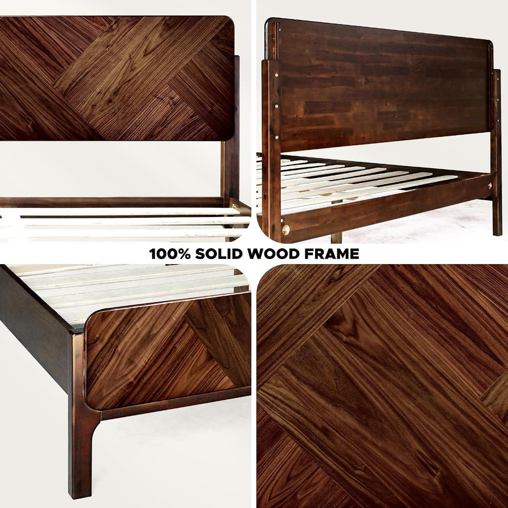 Bifrost King Solid Wood Bed Frame with Headboard & Footboard, Walnut