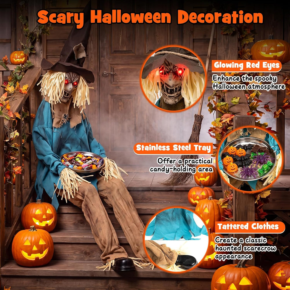 Tangkula 5.2 FT Animated Halloween Sitting Scary Scarecrow Decoration