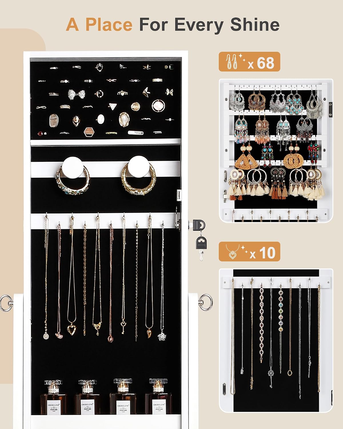 nicetree freestanding jewelry cabinet, full length mirror, moon, package contents
