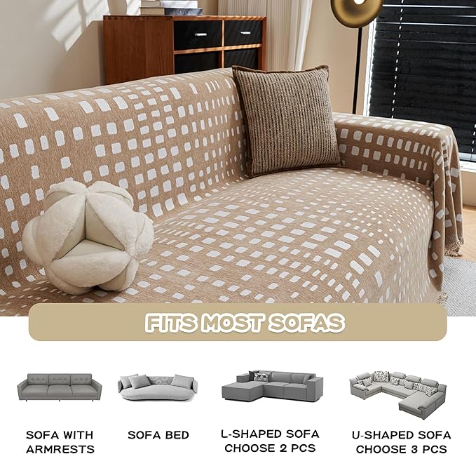 MEETSKY Boho Couch Cover Sofa Covers, Chenille Geometric Khaki Couch Covers - Image 8