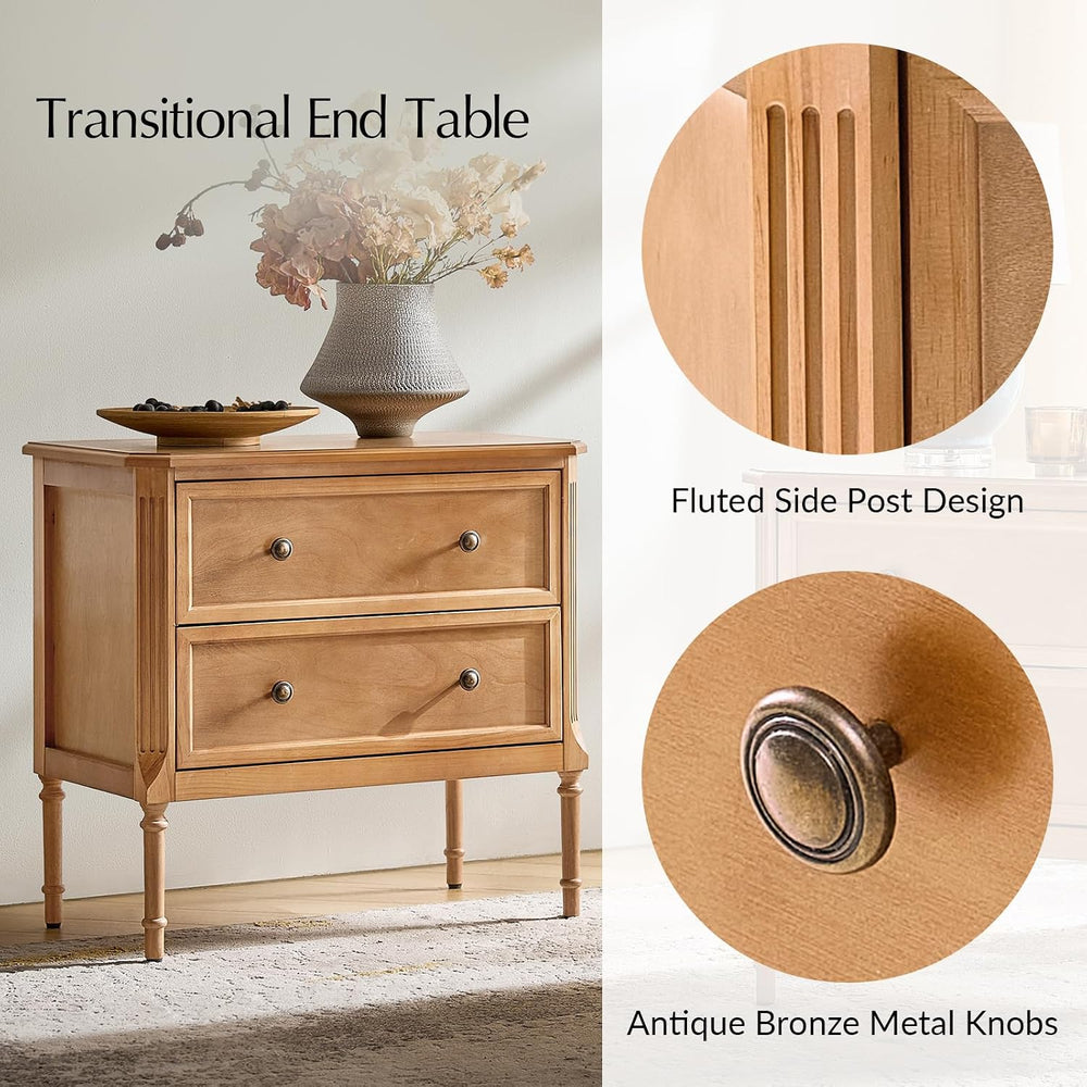 HULALA HOME Solid Wood End Table with Charging Station, Teak, Set of 2