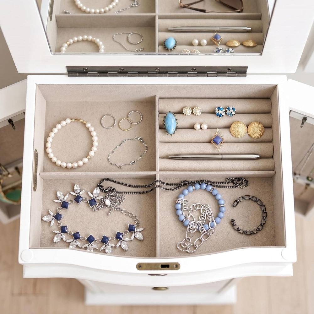 Hives and Honey Nora Jewelry Armoire Cabinet with Mirror – 7 Drawers, Locking...