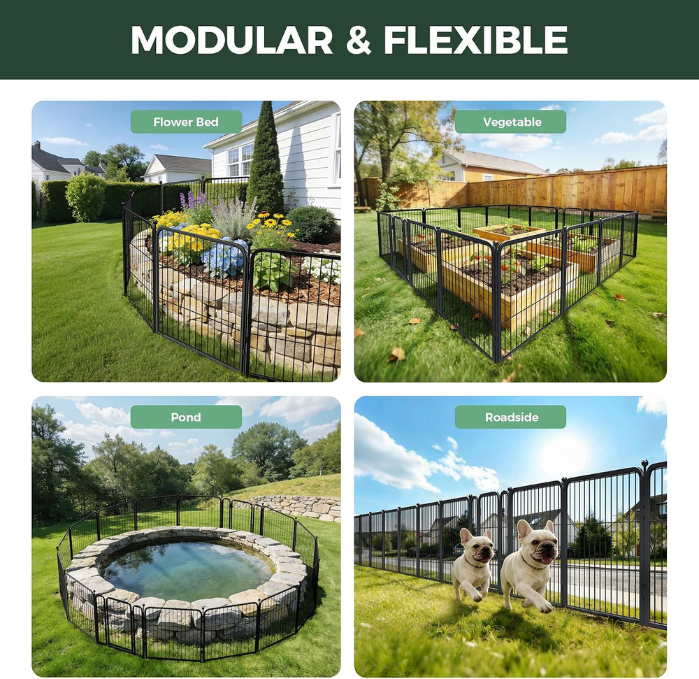 FXW No Dig Garden Fence, Outdoor for Yard, 24in(H) x 30.4ft(L), 16 Panels