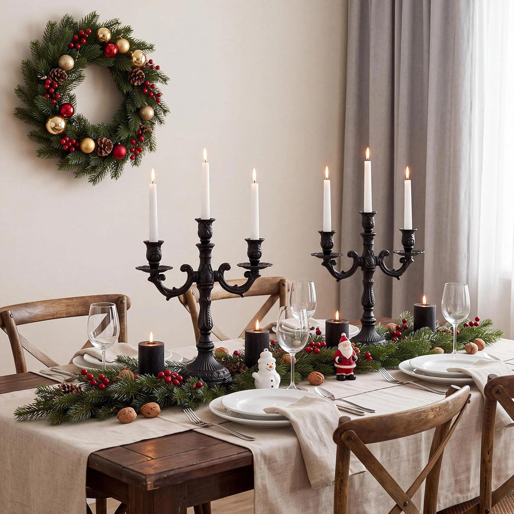 3-Arm Metal Candelabra, Black Halloween Centerpiece Taper Holder