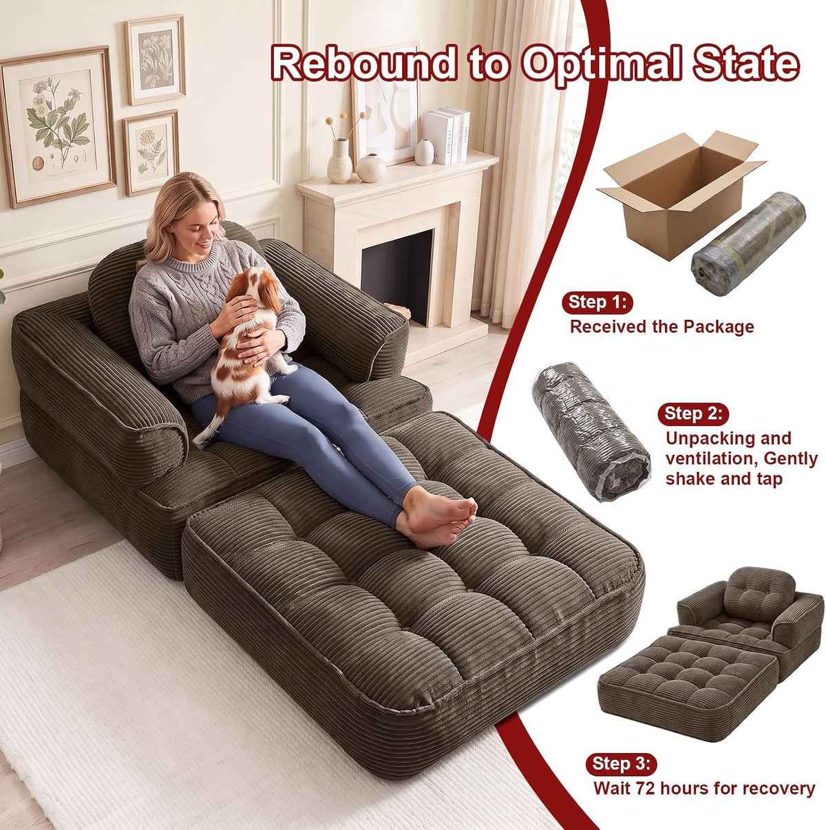 folding sofa bed, 2-in-1 convertible sleeper chair for, front angle view