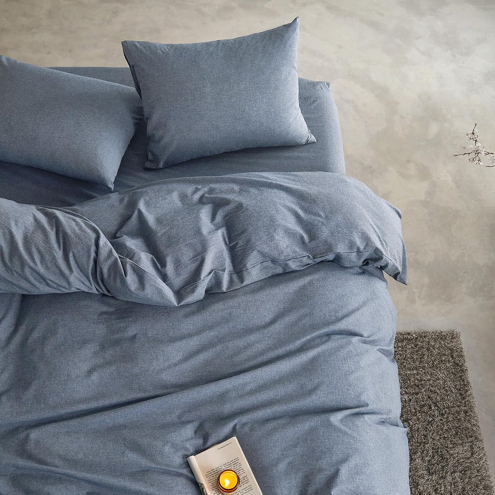 Wake In Cloud - Cotton Duvet Cover Set, 100% Washed Cotton, Linen Like Textur...