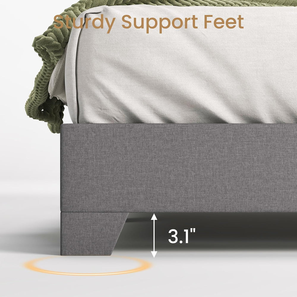 SHA CERLIN Linen Upholstered Queen Size Bed Frame with Headboard,Light Gray