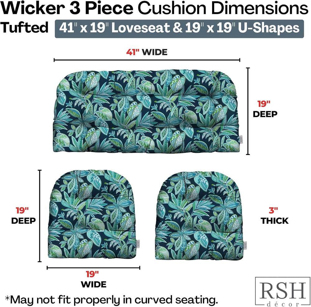 RSH DECOR 3Piece Wicker Tufted Outdoor Chair Cushions for Patio Furniture, Cr...