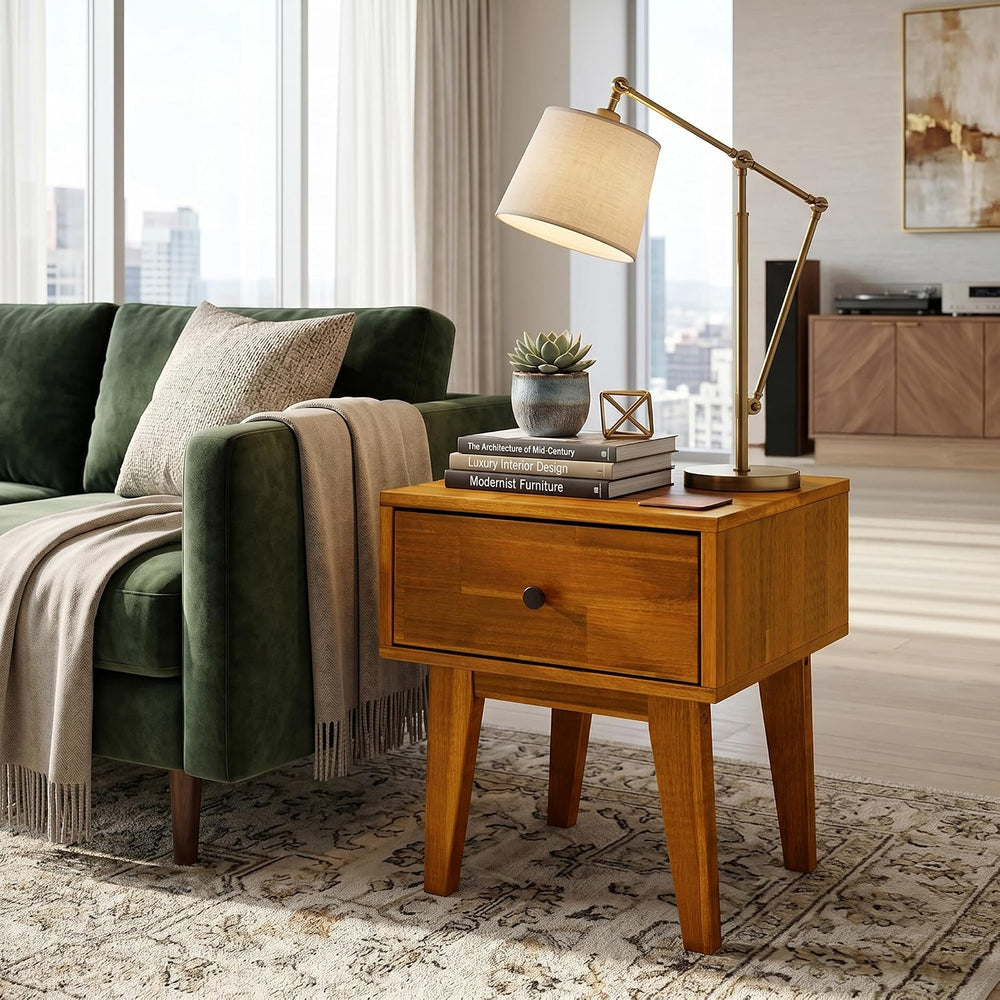 Acacia Sofia Nightstand with Drawer, Bedside Table, Solid Wood Bedside End Ta...
