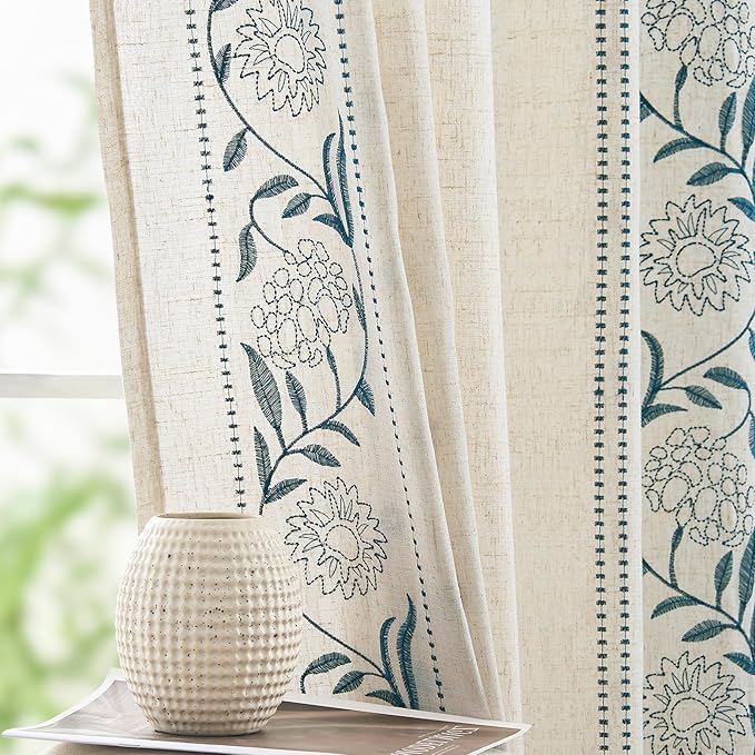 jinchan Winslow 96 Inch Curtains 4 Panel Set Embroidered Bordered Floral - Image 8