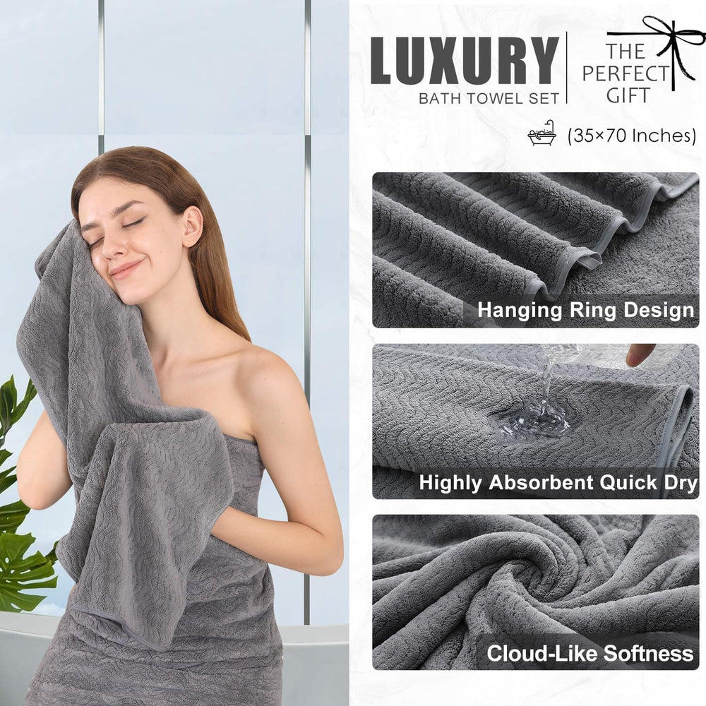 4 Piece Extra Large Bath Towel 35"x70" Oversized Bath Sheet Grey Ba...
