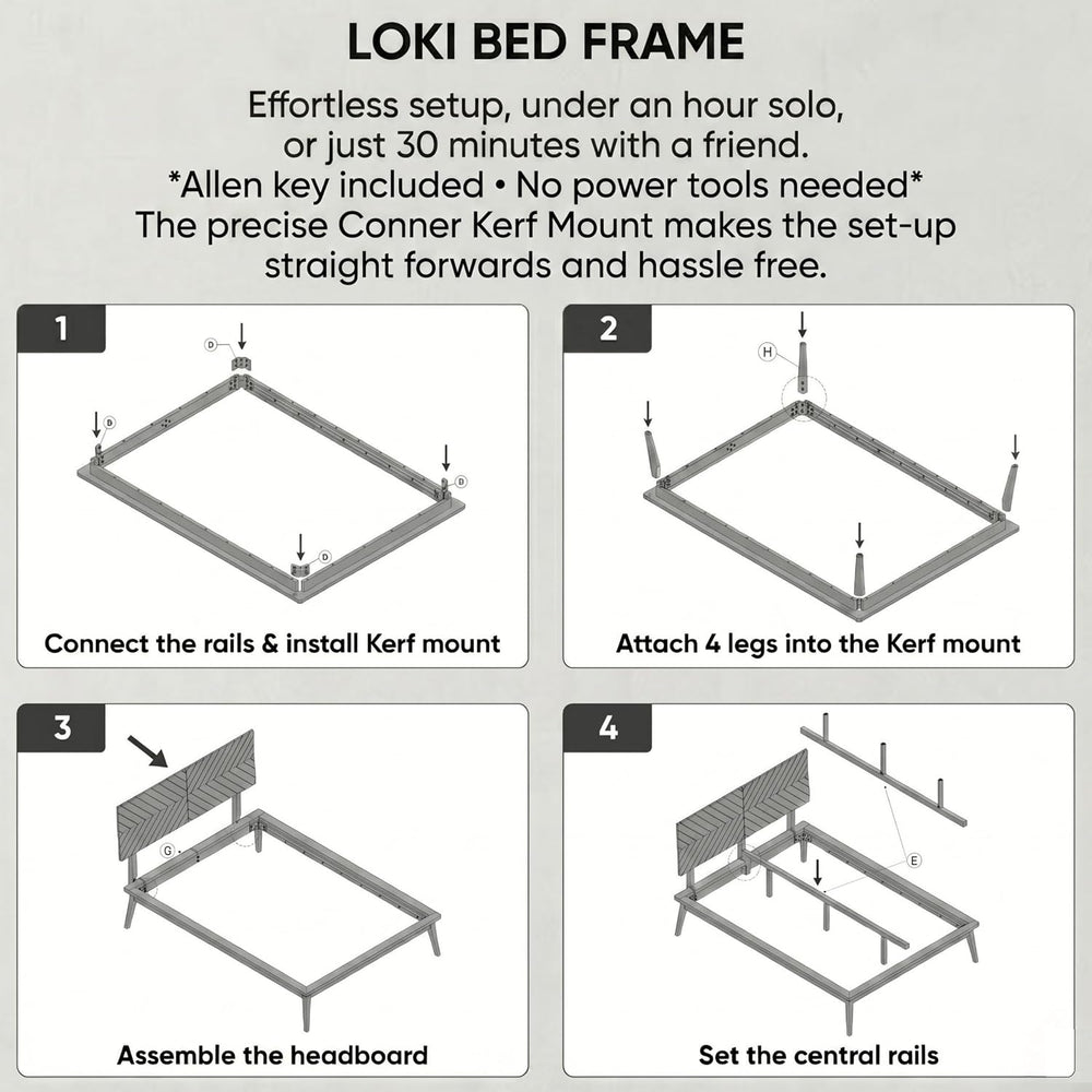 Loki Solid Wood Platform Bed King, Chevron Headboard, Walnut