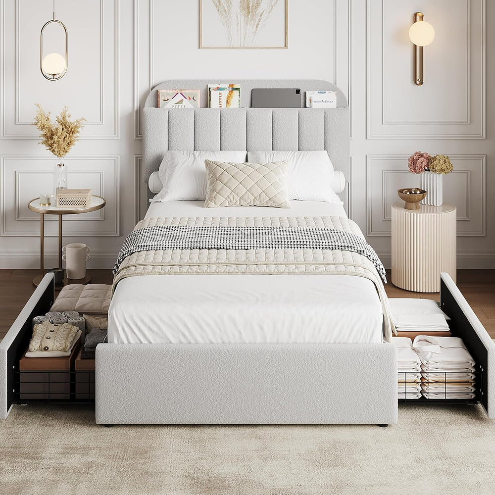 GarveeHome TwinXL Bed Frame, Platform Bed with Storage Headboard & Drawers