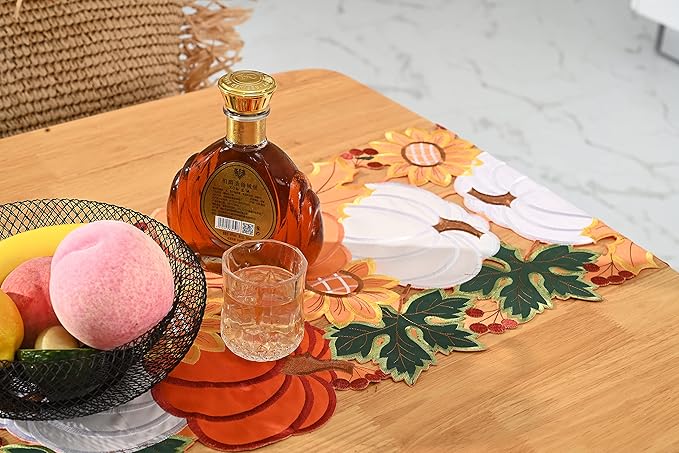 Thanksgiving Table Runner Embroidery Cutout Pumpkin Fall Table Runners Kitchen - Image 7