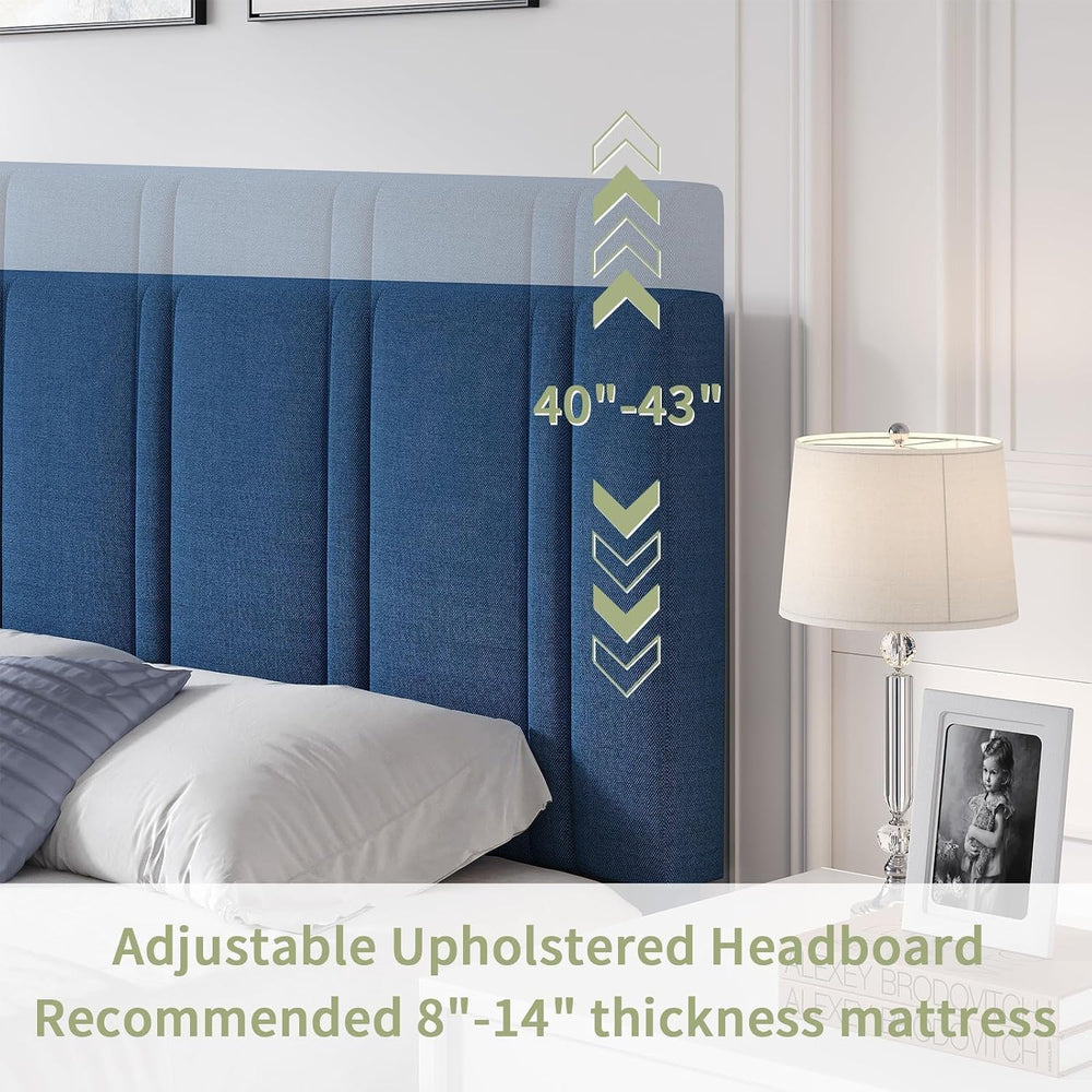 Lullabyre Twin Bed Frame with Adjustable Upholstered Headboard, Linen Fabric ...