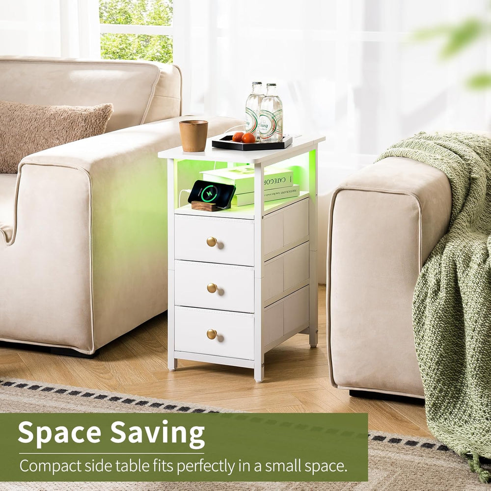 Yoobure End Table with Charging Station, LED Narrow Side Table Bedside Table,...