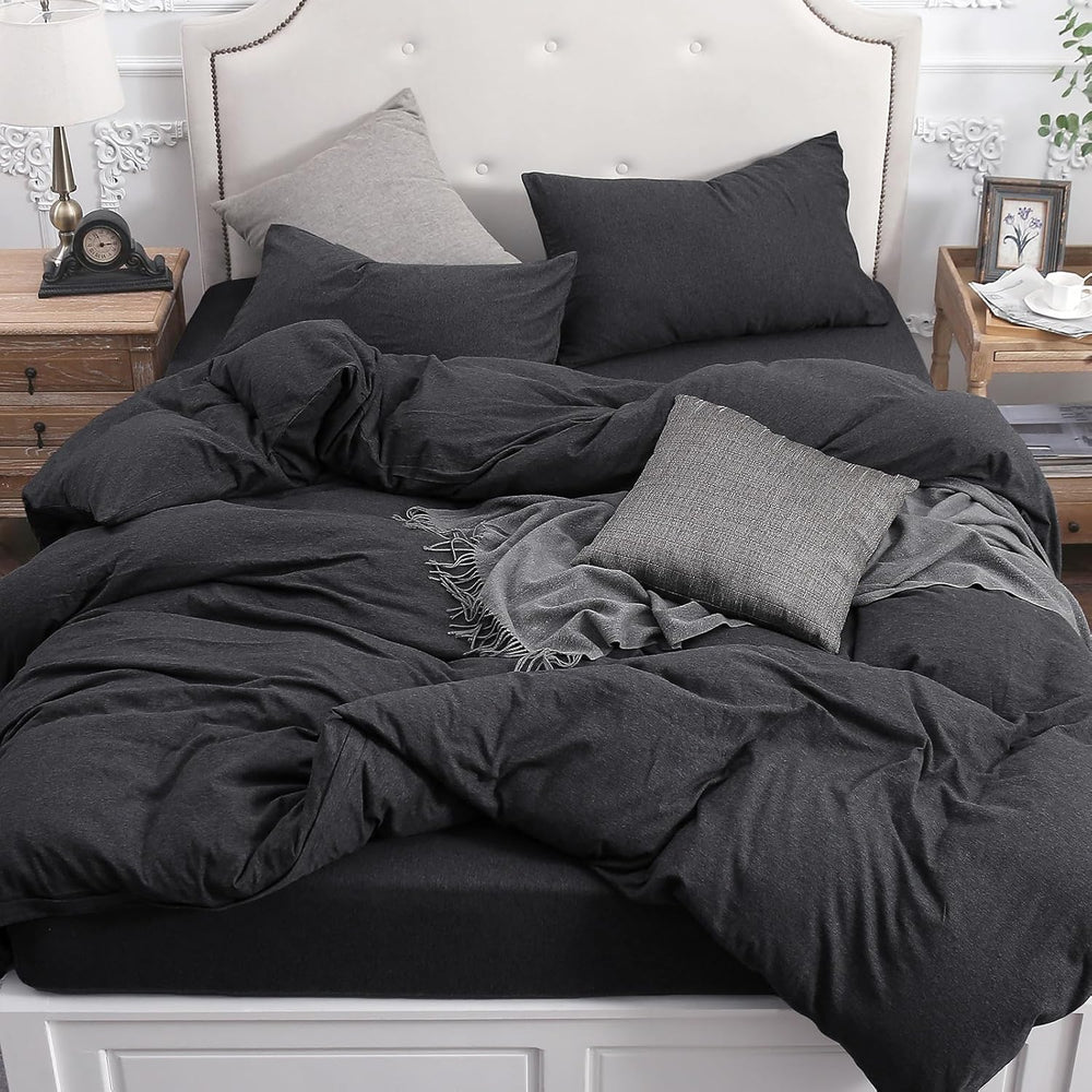 PURE ERA Jersey Knit Duvet Cover Set Heather Charcoal Grey Queen