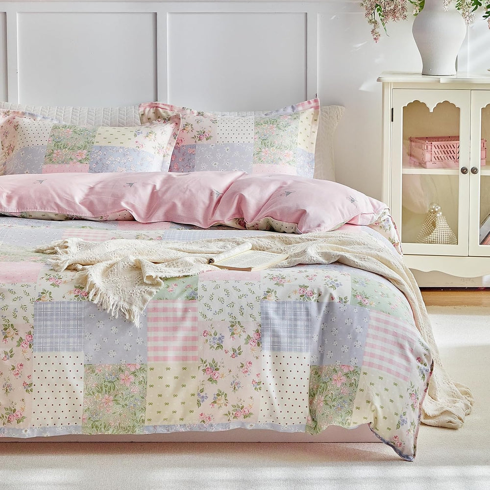 Joyreap 3pcs Twin Size Cotton Duvet Cover Set for Girls, Colorful Flowers Gri...