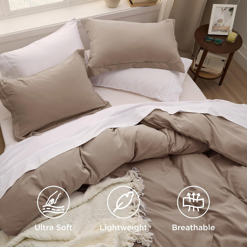 Bedsure Prewashed Duvet Cover King, Cotton-Like Soft Bedding Set, Khaki