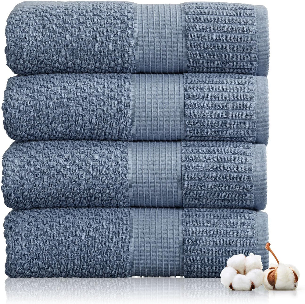 4 Pack 100% Cotton Bath Towels | Blue Towels | Oeko‑TEX Standard 100 | Soft &...