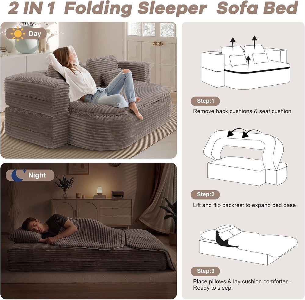 75'' Folding Sleeper Sofa Bed, Memory Foam Fold Out Couch, Boneless F...