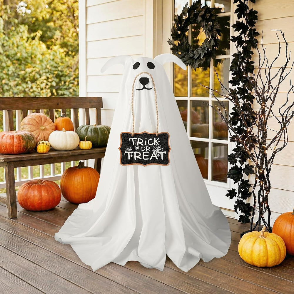 Halloween Decorations, 2 Pack 2.3 FT Light-Up Spooky Ghost Dog with 2 Sign