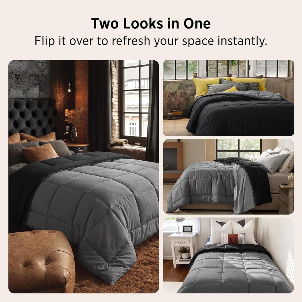 Bedsure Queen Comforter Duvet Insert - Bed Comforter Quilted, Black/Grey