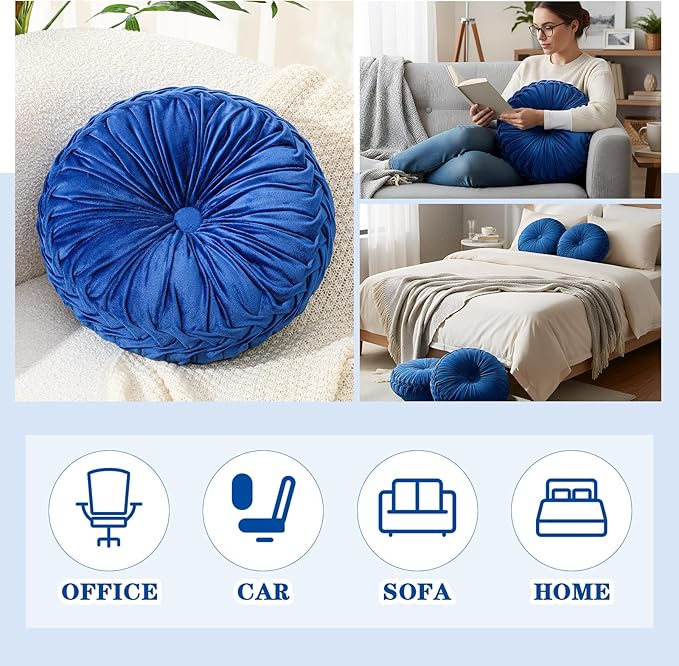 1 Pcs Round Throw Pillows Decorative Velvet Pleated Throw Pillows 15'' Diameter - Image 6