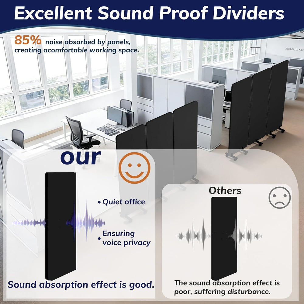 3 Panel Foldable Office Partitions, Mobile Cubicle Wall with Wheels
