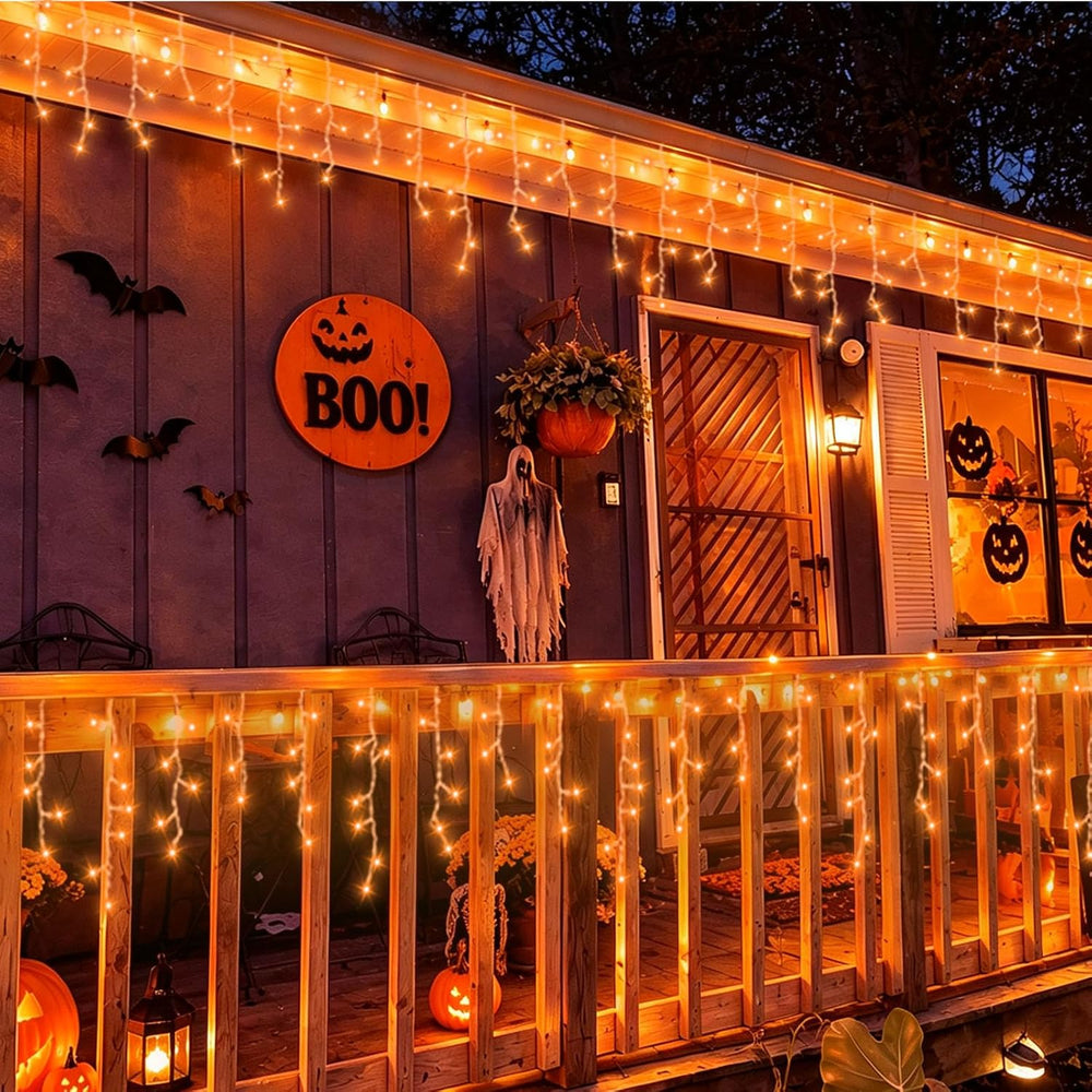33ft 400 LED Halloween Icicle Lights Outdoor Orange