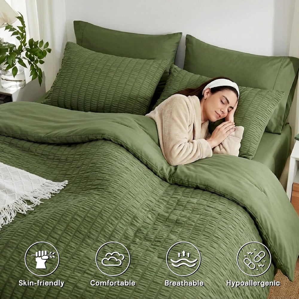 Queen Comforter Set 7 Piece, Green Bed in a Bag Queen Bedding Sets