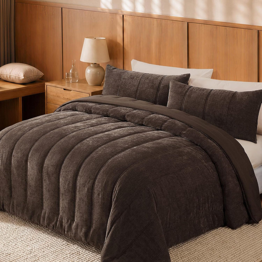 BLOOMHAVEN Chenille King Size Comforter Set-Cozy Warm Velvet Bedding Set