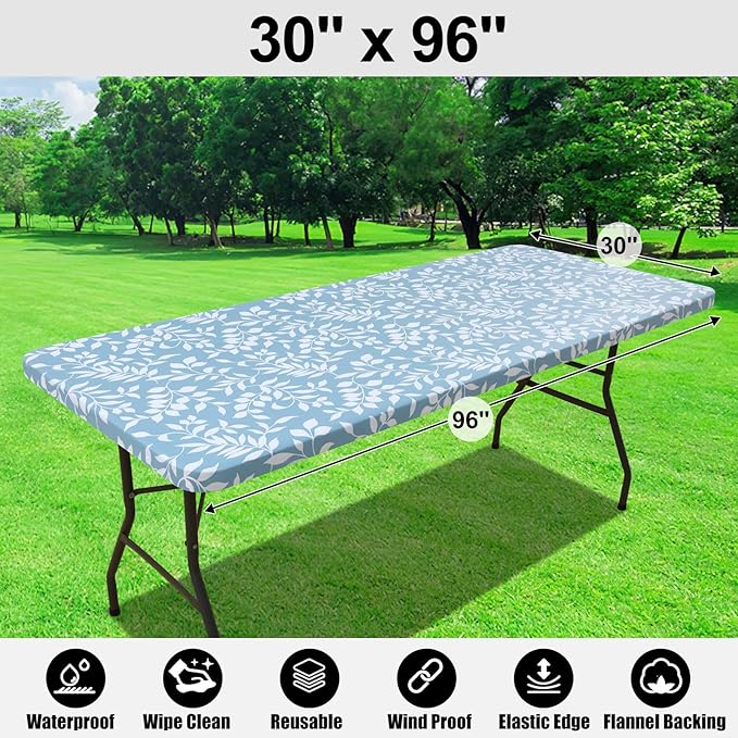 Smiry Rectangle Picnic Tablecloth, Waterproof Elastic Fitted Table Covers - Image 7