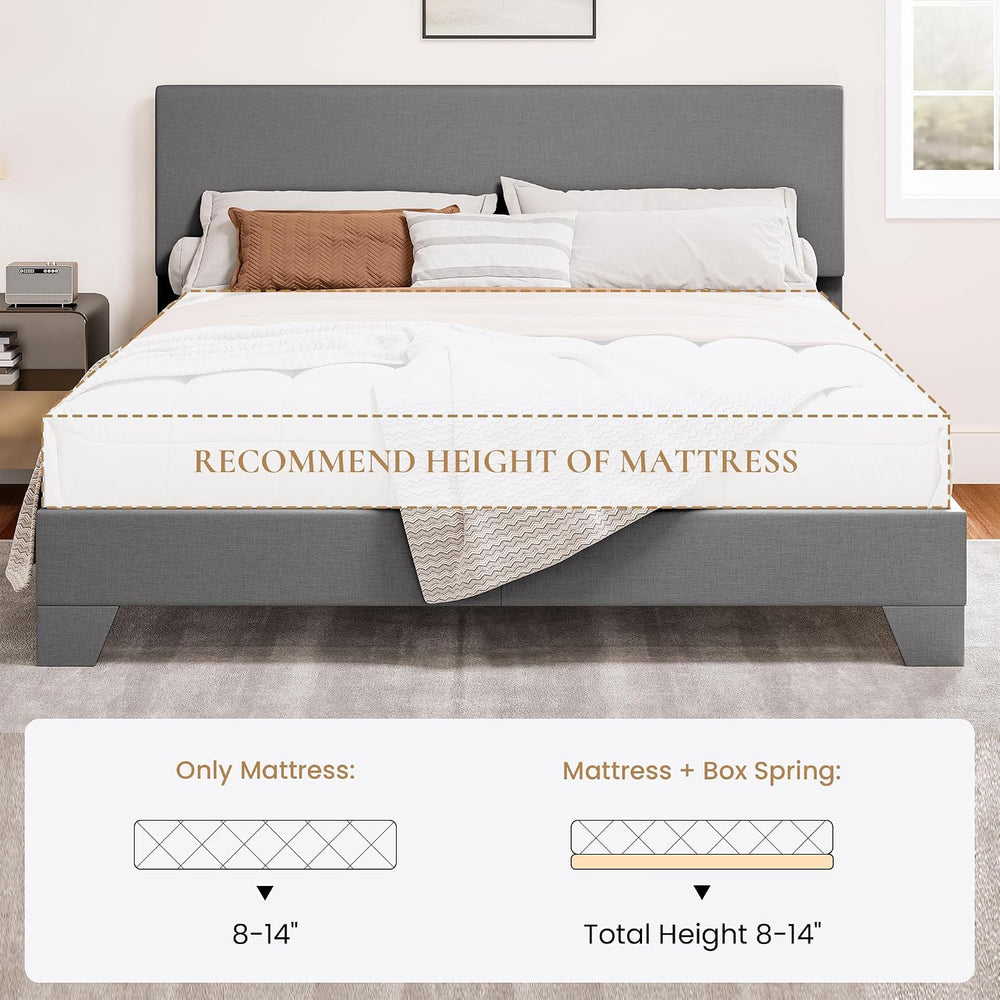 SHA CERLIN Linen Upholstered Queen Size Bed Frame with Headboard,Light Gray