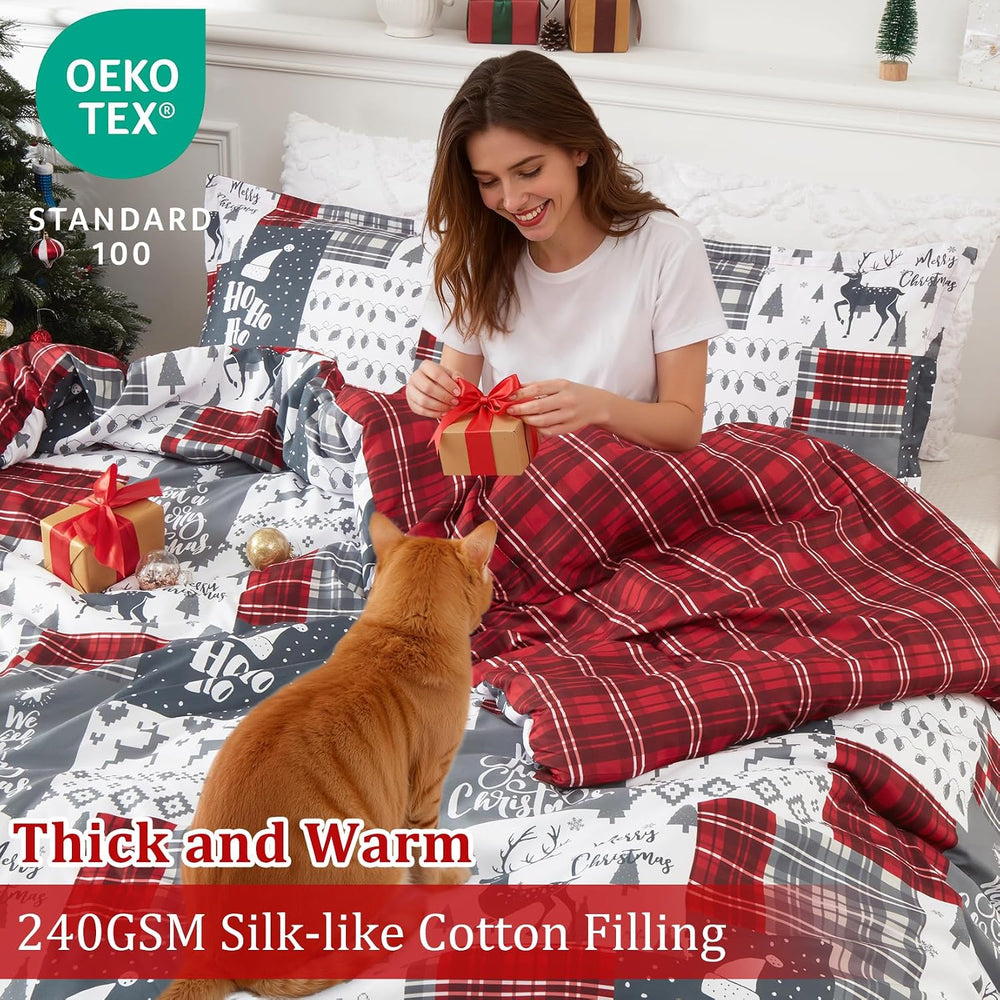 CAROMIO Christmas Comforter Set Queen Size, Reversible Printed 3 Pieces