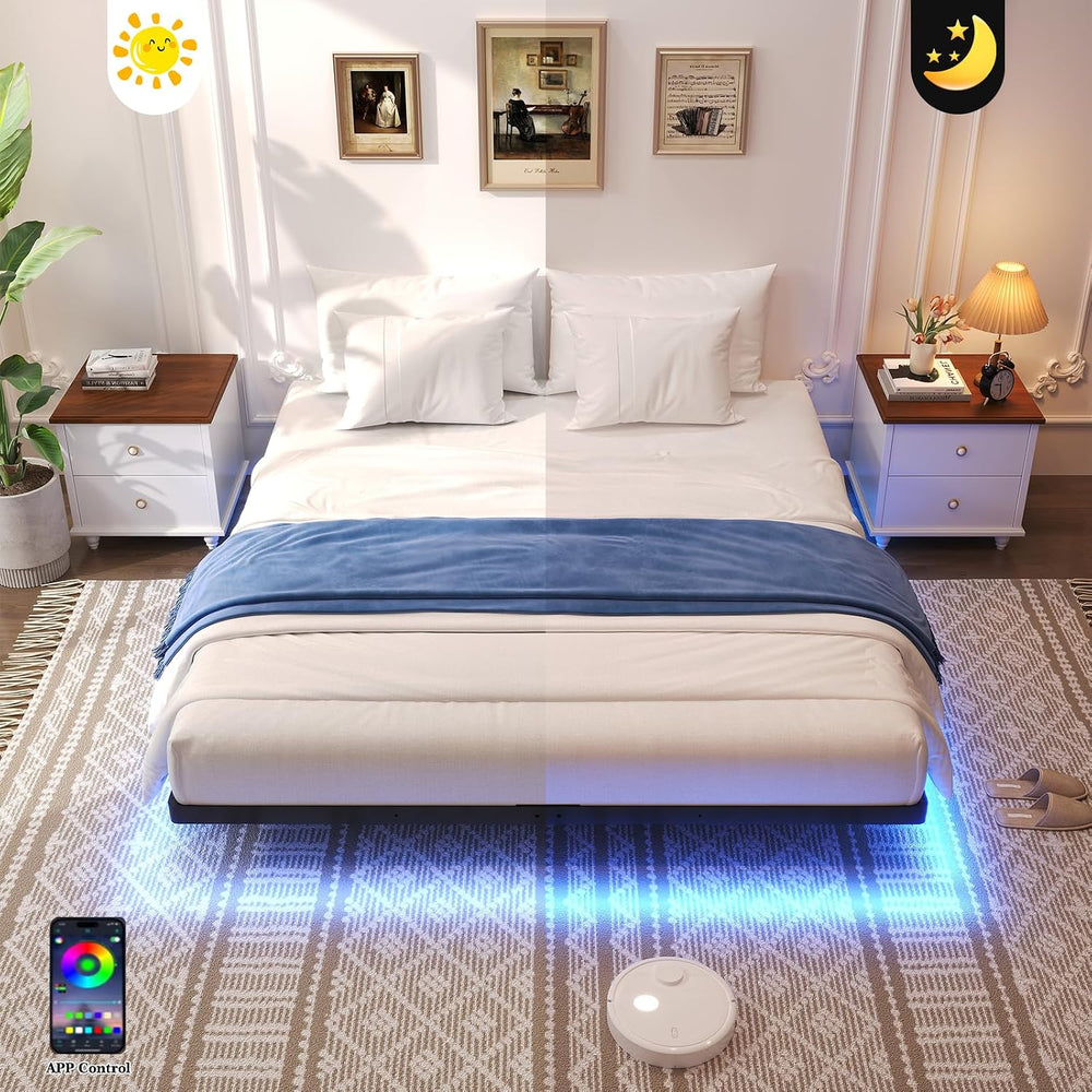 Floating Bed Frame King Size, King Bed Frame with Smart LED Lights