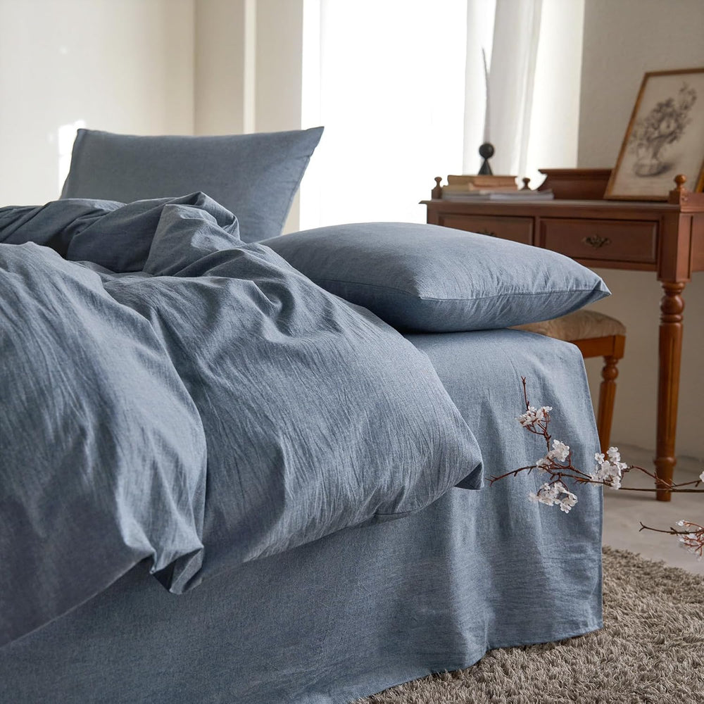Wake In Cloud - Cotton Duvet Cover Set, 100% Washed Cotton, Linen Like Textur...