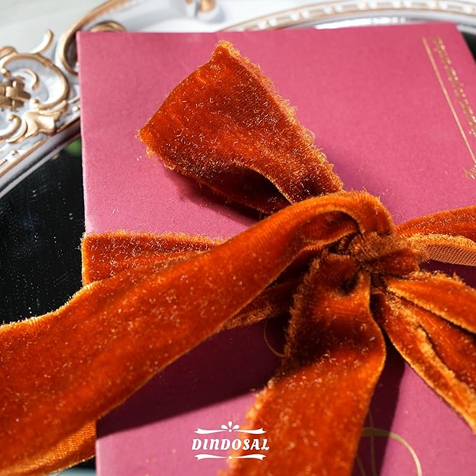 Copper Velvet Ribbon 1.5 inch Copper Frayed Velvet Ribbon Raw Edge Ribbon - Image 9