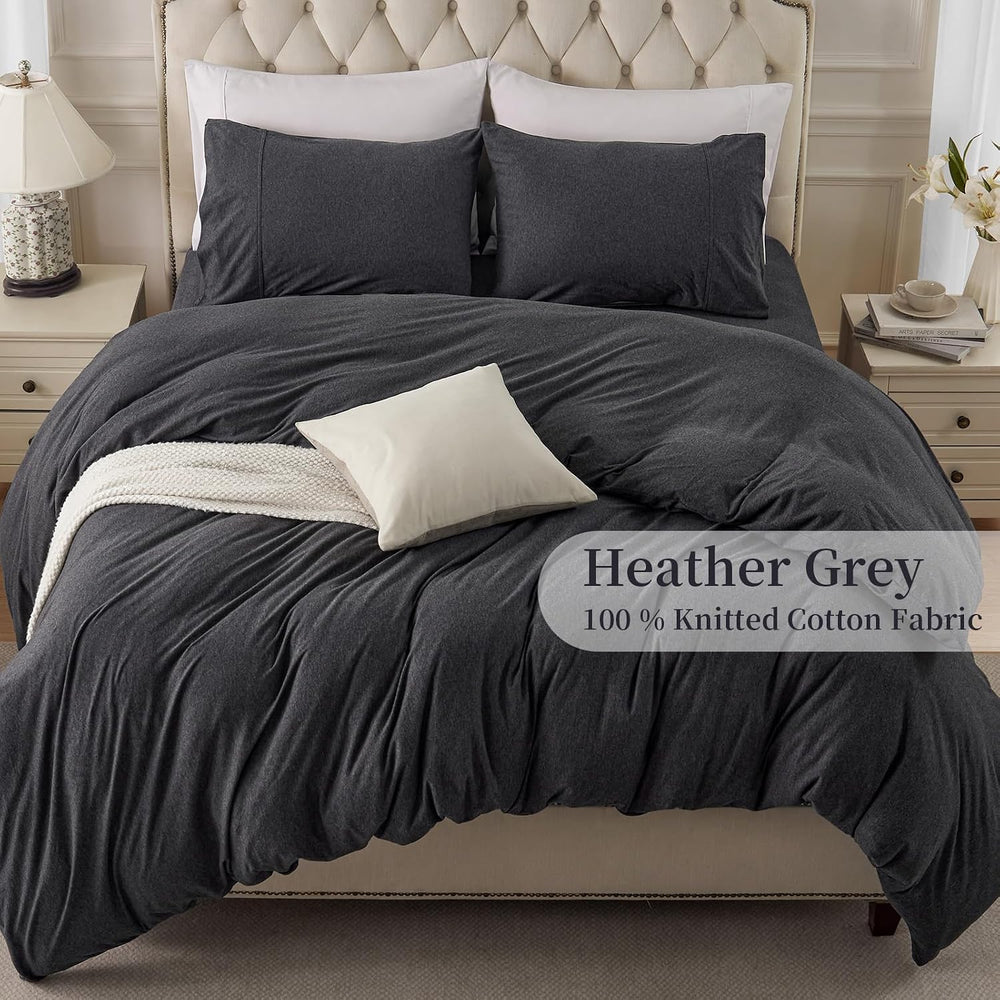 PURE ERA Jersey Knit Duvet Cover Set Heather Charcoal Grey Queen