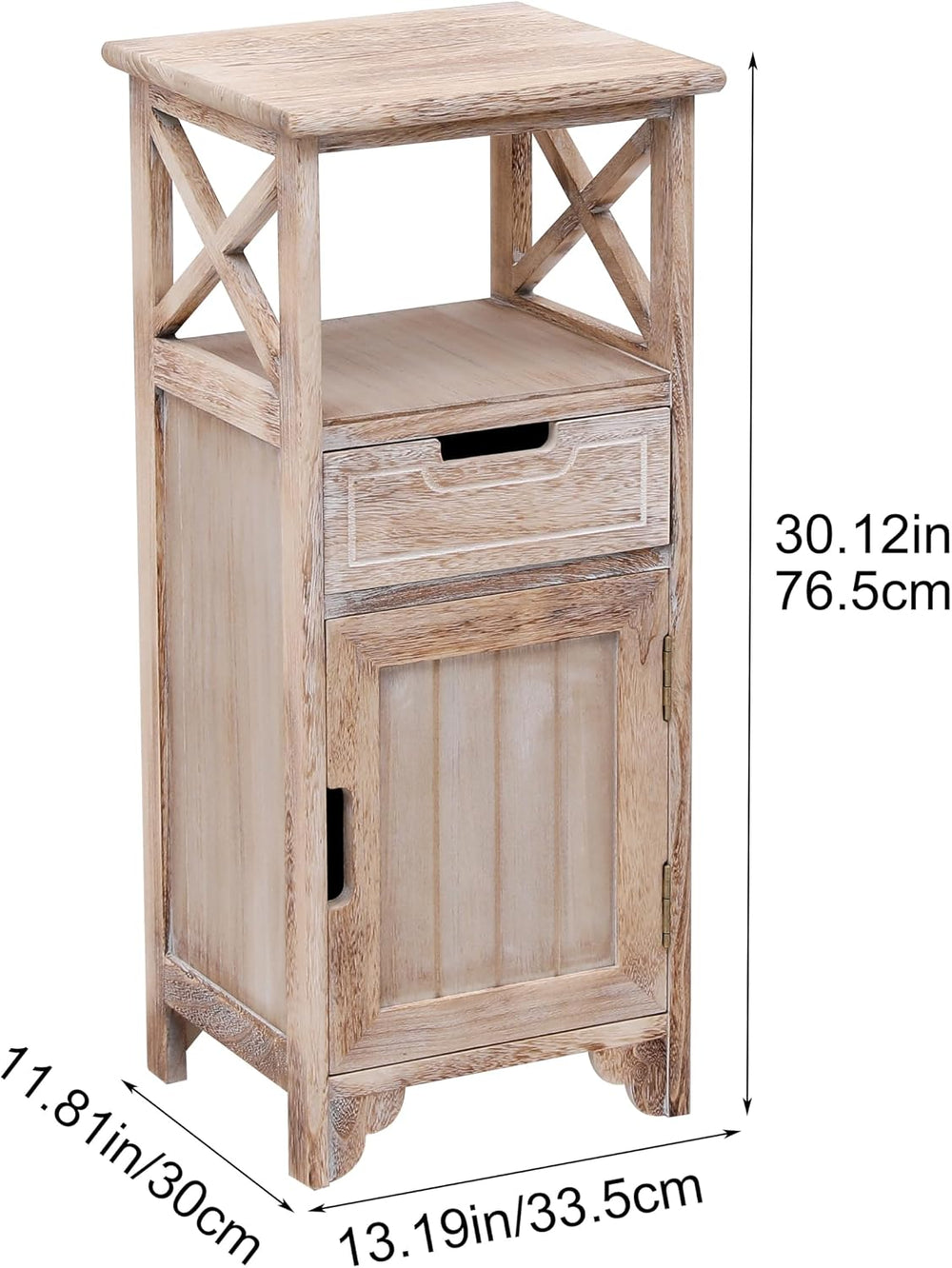 30Inch Fully Assembled Solid Wood Nightstand with Drawer, Distressed White
