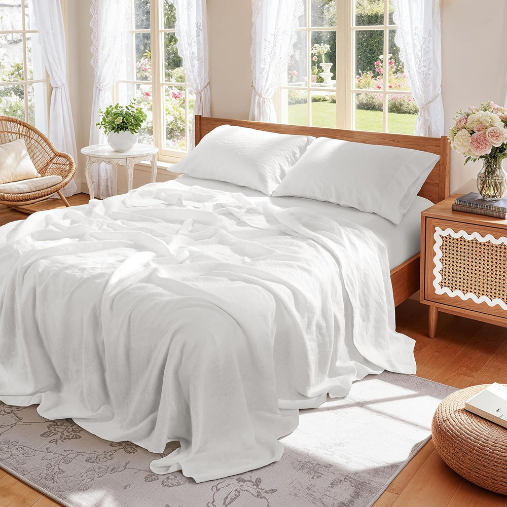 100% French Pure Linen Sheets King Size,Soft & Durable