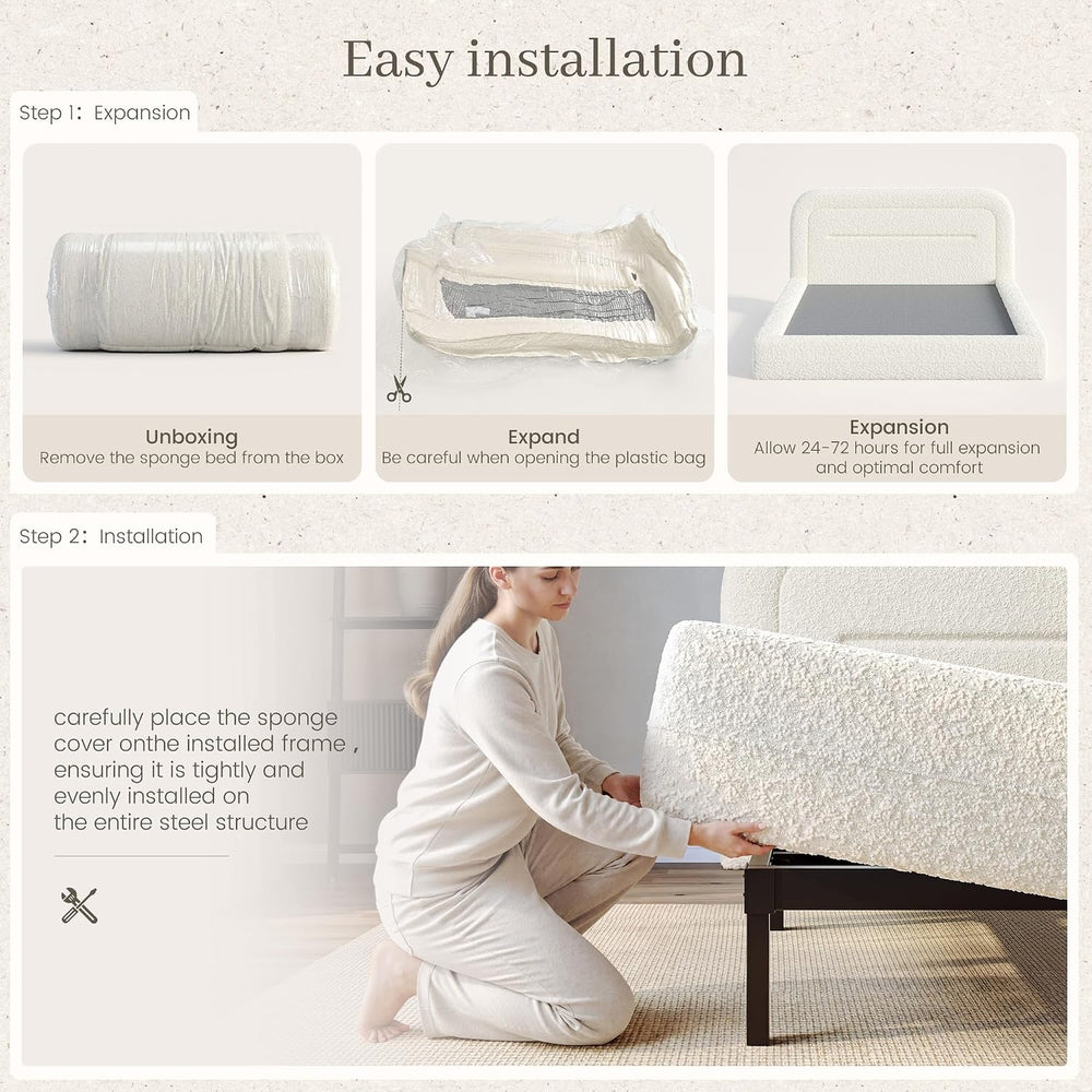 Cloud Bed Frame Full Size with 4.9" Headboard for Small Apartment